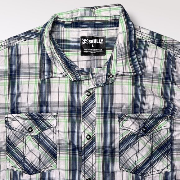 Skully Long Sleeve Button Down Dress Shirt Plaid Lightweight Flannel Size Large - Picture 2 of 7